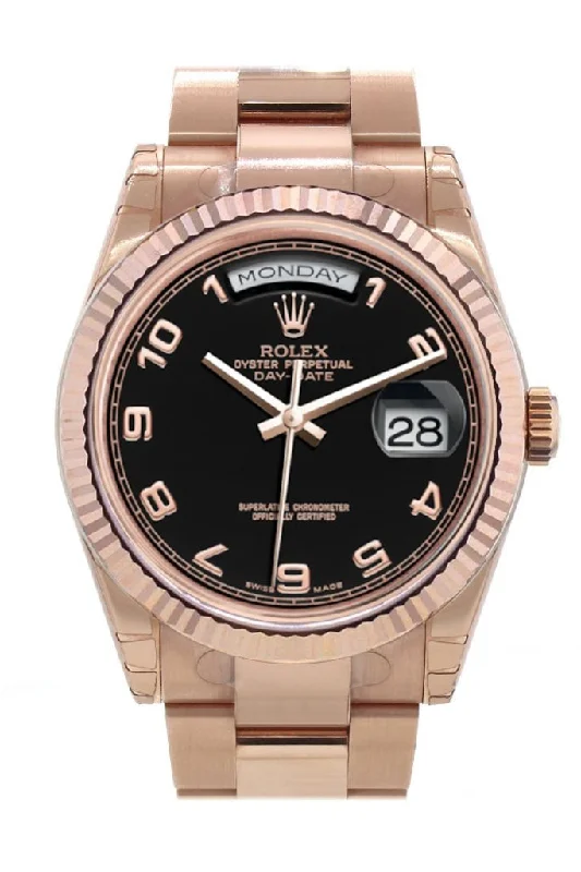 Discover Rolex Watches for the Modern Era –Rolex Day-Date 36 Black Arab Dial Fluted Bezel Oyster Everose Gold Watch 118235