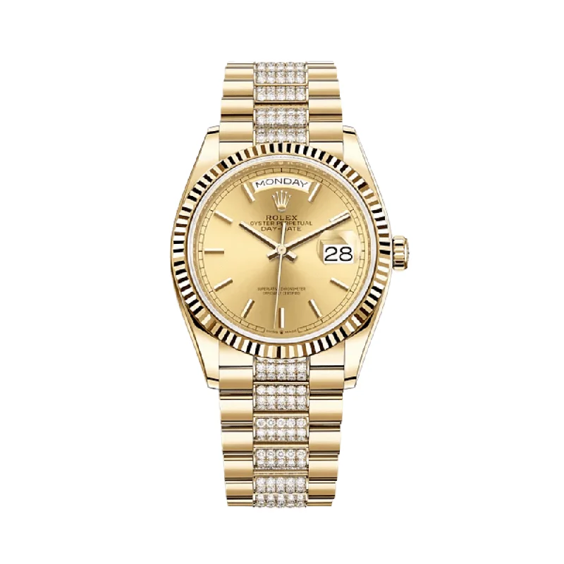 Rolex Watches: The Ultimate Luxury Experience –Rolex Day-Date 128238 Yellow Gold Champagne Dial Diamond Bracelet