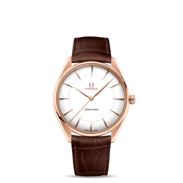 Shop Omega Watches for Enduring Value –Omega Seamaster 40mm Watch - Ref: 522.53.40.20.04.003 - White Index  Dial in 18K Rose Gold Case, Brown Leather Strap