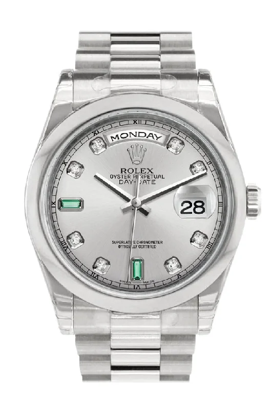 Rolex Watches for Men –Rolex Day Date 36 Rhodium Diamonds Emeralds Dial President Men's Watch 118206