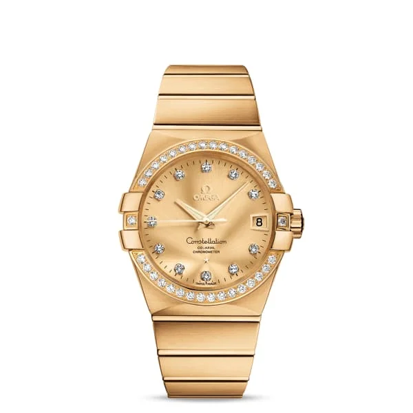 Omega Watches: Crafted for the Modern Age –Omega Constellation 38mm Watch - Ref: 123.55.38.21.58.001 - Champagne Diamond Index Dial & Diamond Bezel, 18K Yellow Gold Bracelet