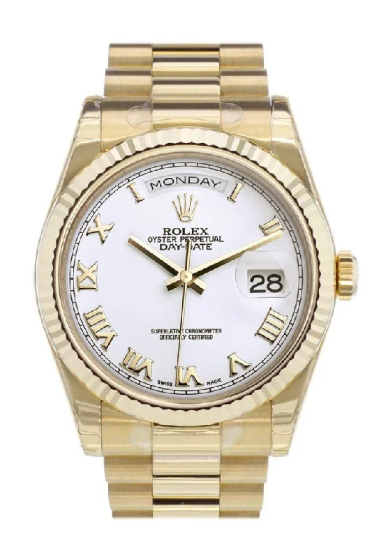 Explore Rolex Watches for Timeless Appeal –Rolex Day-Date 36 White Dial Fluted Bezel President Yellow Gold Watch 118238