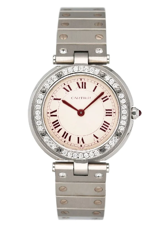 Shop Cartier Watches with Legendary Craftsmanship –Rare Cartier Santos Vendôme OG Red Dial Platinum Ladies Watch