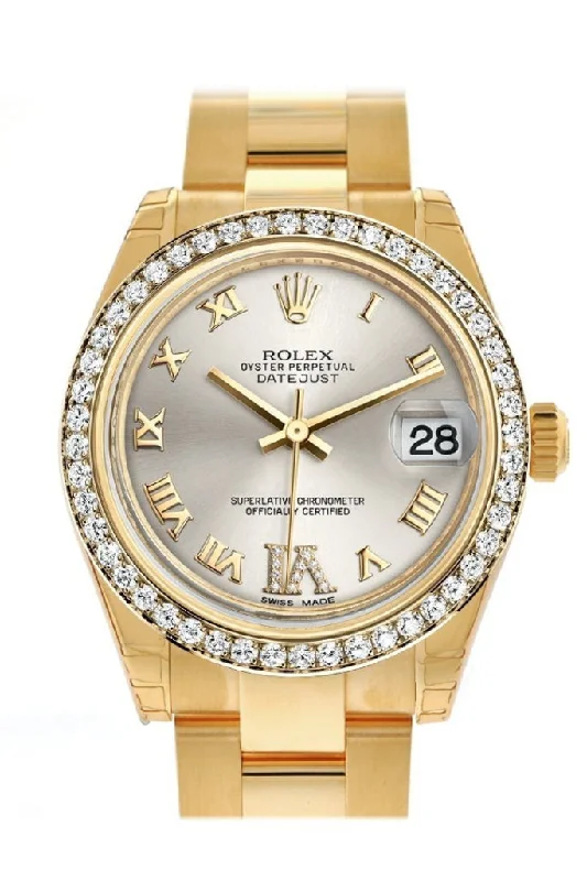 Rolex Watches: Precision and Luxury Combined –Rolex Datejust 31 Silver Large VI Rubies Dial Diamond Bezel 18K Yellow Gold Ladies Watch 178288 Pre-owned