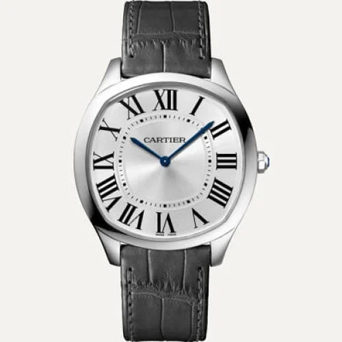 Discover Iconic Cartier Timepieces with Unmatched Craftsmanship –Cartier Drive de Cartier 39mm Watch - Ref: WGNM0007 - Silver Roman Dial in 18K White Gold Case, Grey Alligator Strap