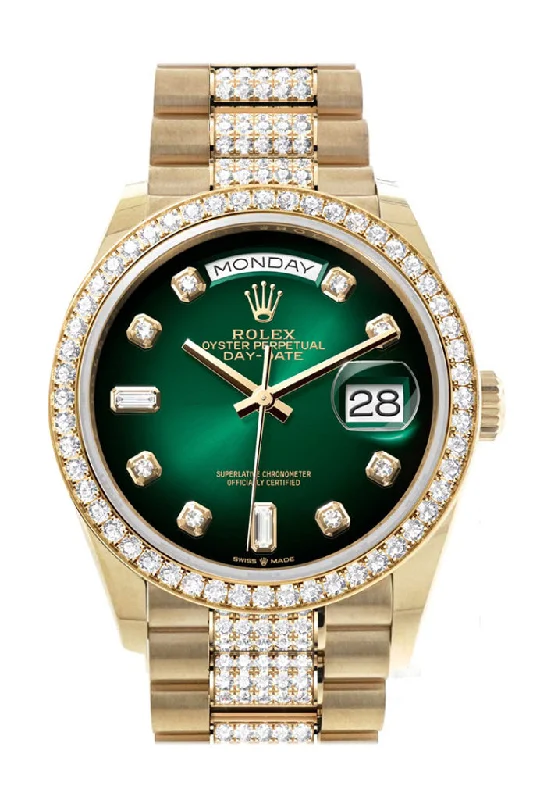 Iconic Rolex Watch Styles –Rolex Day-Date 36 Green ombré Diamond Dial Gold Diamond Bezel Watch 128348RBR-0036 128348RBR