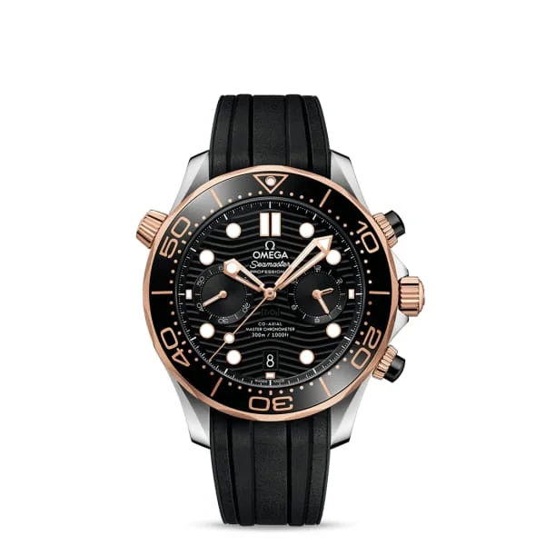 Omega Watches: Crafted for the Modern Age –Omega Seamaster 44mm Watch - Ref: 210.22.44.51.01.001 - Black Index Dial in Two Tone Stainless Steel & 18K Rose Gold Case, Black Rubber Strap