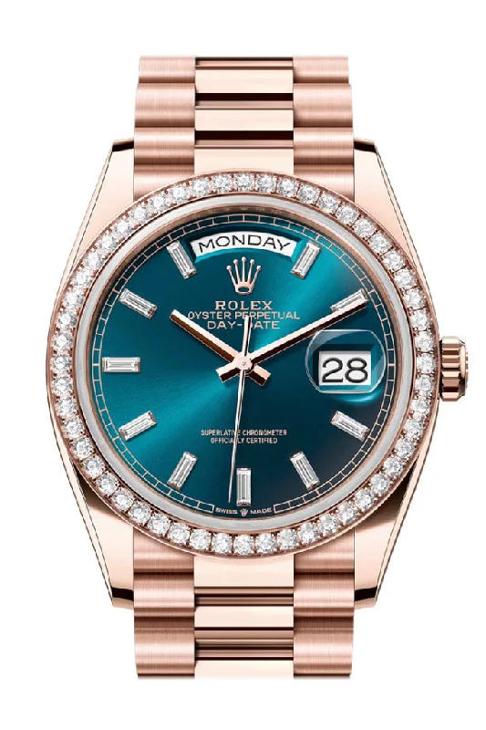 Shop Rolex Watches for Timeless Elegance –Rolex Day Date 36 Blue Green Diamond set Dial Diamond Bezel Rose Gold President Bracelet 128345RBR