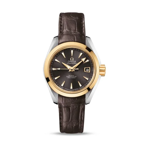 Find Exclusive Omega Watches for Sale –Omega Seamaster 30mm Watch - Ref: 231.23.30.20.06.002 - Grey Index Dial & 18K Yellow Gold Bezel, Brown Leather Strap