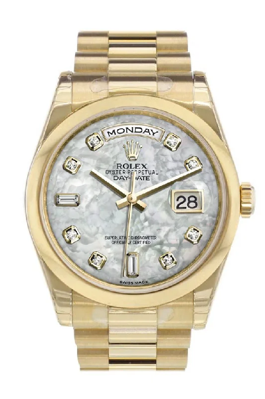 Rolex Watches: Perfect for Every Taste –Rolex Day-Date 36 White mother of pearl set with Diamonds Dial President Yellow Gold Watch 118208