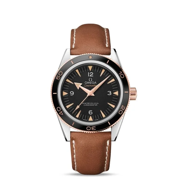 Find Omega Watches for Unrivaled Elegance –Omega Seamaster 41mm Watch - Ref: 233.22.41.21.01.002 - Black Index Dial in Two Tone Stainless Steel & 18K Rose Gold Case, Brown Leather Strap