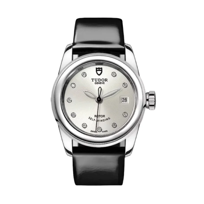 Explore Tudor Watches for Lasting Elegance –Tudor Glamour Date 26mm | Black patent leather strap | Silver Diamond dial | Ladies Watch M51000-0019