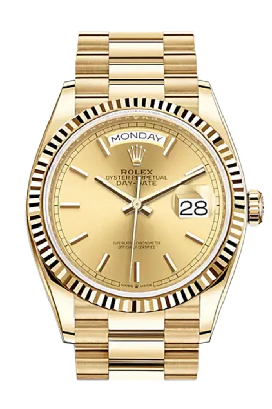 Shop Rolex Watches for Discerning Tastes –ROLEX Day-Date 36 Champagne Index Dial 18K Yellow Gold Watch 128238