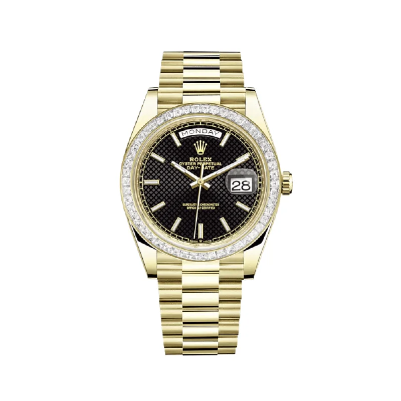 Invest in a Rolex Watch Today –Rolex Day-Date 228398TBR Yellow Gold Diamond Bezel Black Dial