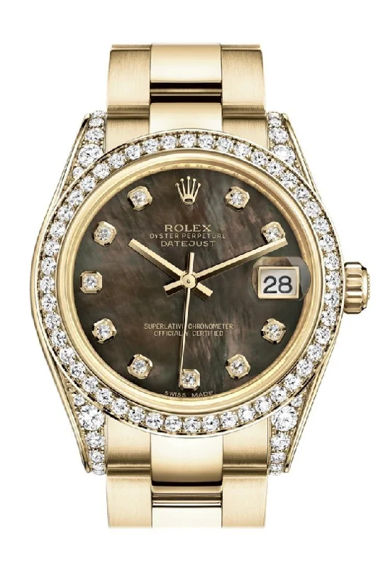 Rolex Watches: Timeless Style and Performance –Rolex Datejust 31 Black Mother of Pearl Diamond Dial Diamond Bezel Lug 18K Yellow Gold Ladies Watch 178158 Pre-owned