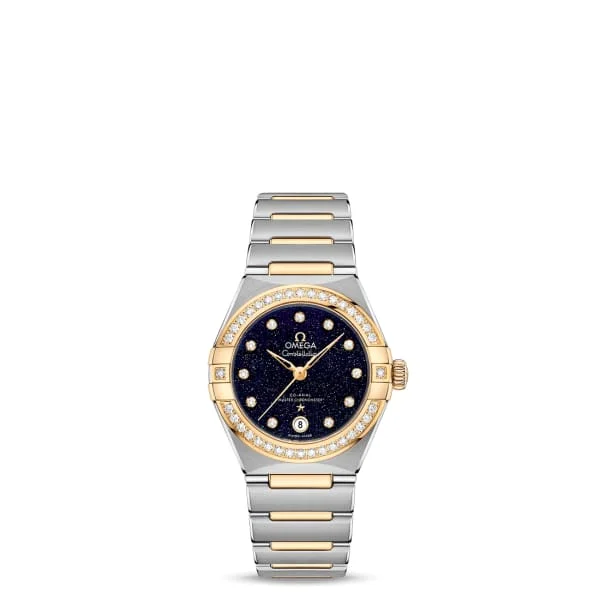 Discover Omega Watches for Classic Appeal –Omega Constellation 29mm Watch - Ref: 131.25.29.20.53.001 - Blue Diamond Index Dial & Diamond Bezel, Two Tone Stainless Steel & 18K Yellow Gold Bracelet