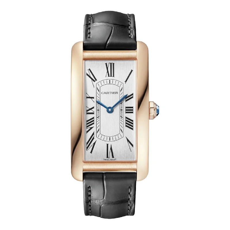 Shop Cartier Watches for the Ultimate in Luxury –Cartier Tank Americaine 44.4mm Watch - Ref: WGTA0134 - Silver Roman Dial in 18K Rose Gold Case, Black Alligator Strap