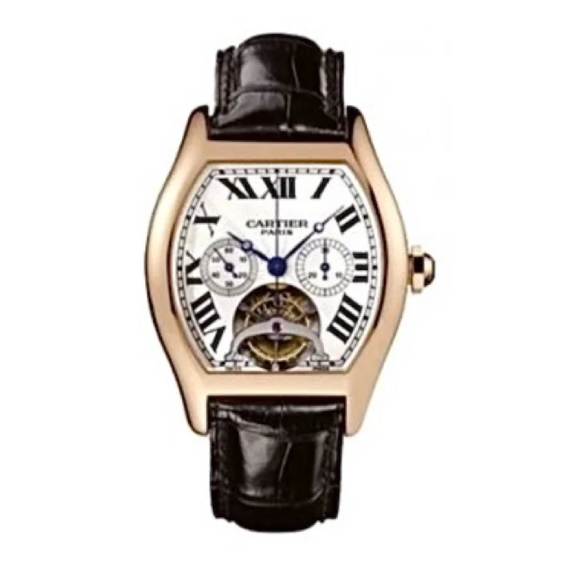 Cartier Watches: A Legacy of Precision –Cartier Cartier Tortue 32.3mm Watch - Ref: W1548151 - Silver Guilloche Dial in 18K Rose Gold Case, Black Alligator Strap