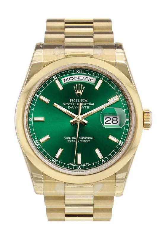 Explore Rolex Watches with Style and Precision –Rolex Day-Date 36 Green Dial President Yellow Gold Watch 118208