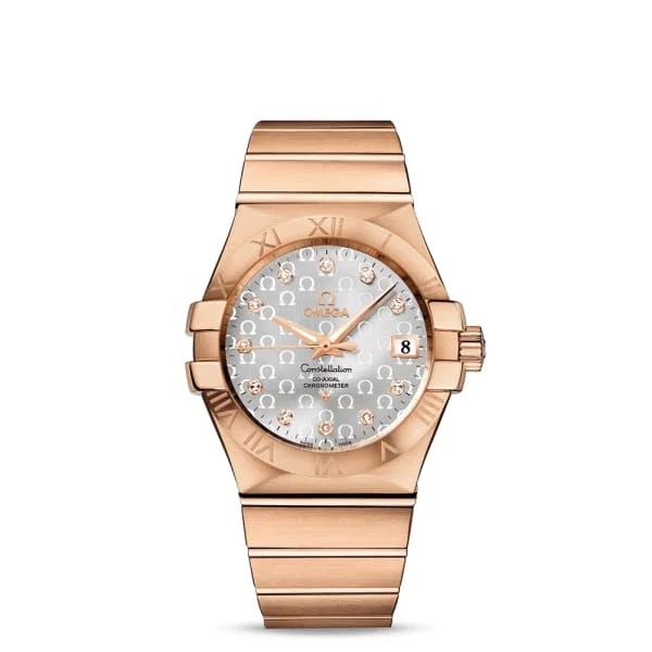 Shop Omega Watches for Rare Collections –Omega Constellation 35mm Watch - Ref: 123.50.35.20.52.003 - Silver Diamond Index Dial, 18K Rose Gold Bracelet