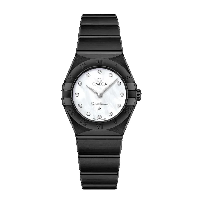 Omega Watches: A Legacy of Luxury –Omega Constellation 25mm Watch - Ref: 131.10.25.60.05.001-PVD - White Mother of Pearl Index Dial, Black PVD Stainless Steel Bracelet