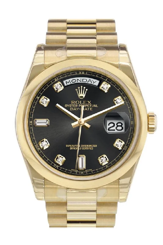 Shop Iconic Rolex Watches Today –Rolex Day-Date 36 Black Diamonds Dial President Yellow Gold Watch 118208