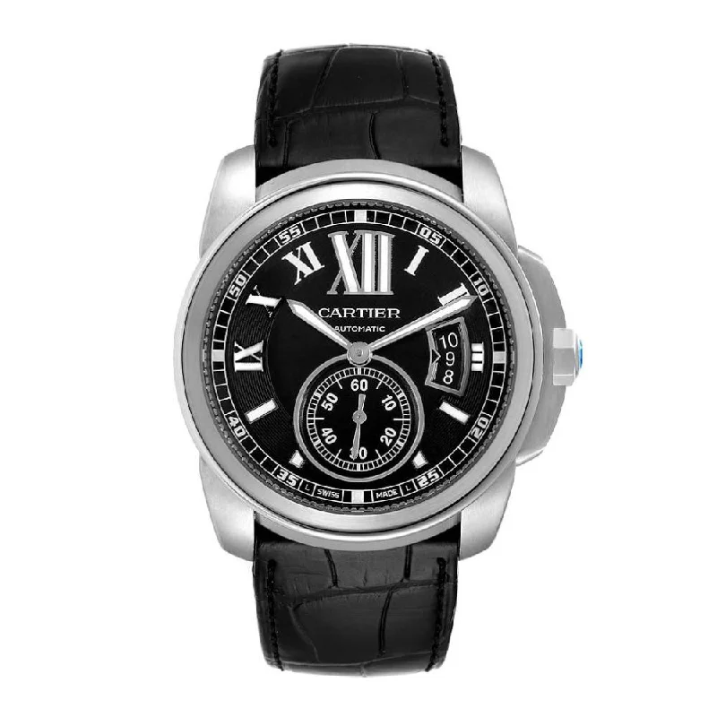 Shop Cartier Watches for Timeless Luxury –Cartier Calibre de Cartier 42mm Watch - Ref: W7100014 - Black Roman Dial, Black Leather Strap