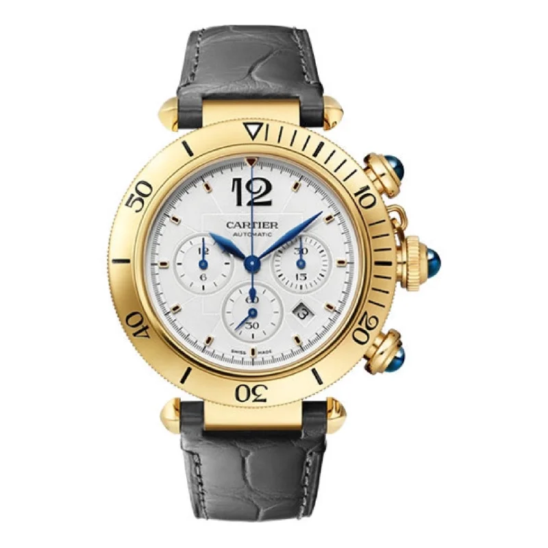 Find Cartier Watches for Timeless Performance –Cartier Pasha de Cartier 41mm Watch - Ref: WGPA0017 - Silver Index Dial in 18K Yellow Gold Case, Blue Leather Strap