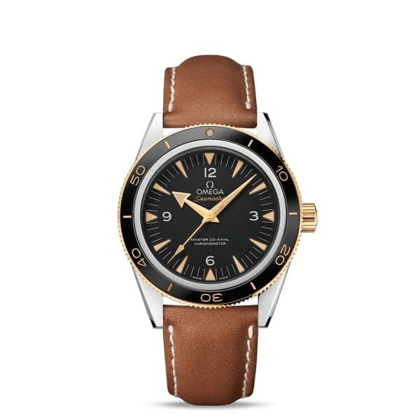 Omega Watches: Precision Crafted for You –Omega Seamaster 41mm Watch - Ref: 233.22.41.21.01.001 - Black Index Dial in Two Tone Stainless Steel & 18K Yellow Gold Case, Brown Leather Strap