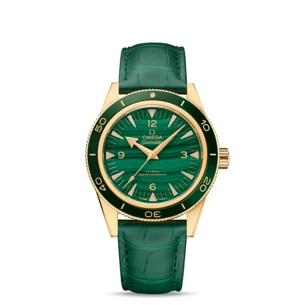 Discover Omega Watches for Timeless Appeal –Omega Seamaster 41mm Watch - Ref: 234.63.41.21.99.001 - Green Index Dial in 18K Yellow Gold Case, Green Leather Strap