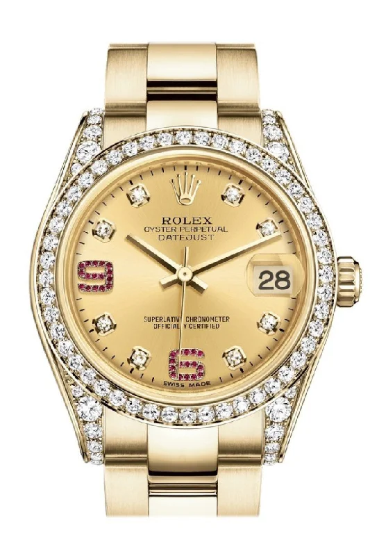 Rolex Watches: The Ultimate Timepiece –Rolex Datejust 31 Champagne Diamonds Rubies Dial Diamond Bezel Lug 18K Yellow Gold Ladies Watch 178158 Pre-owned