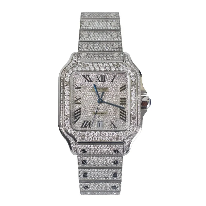 Discover Cartier Watches with Legendary Status –Cartier Santos de Cartier 40mm Watch - Ref: wssa0018 - Pave Diamond Roman Dial, Pave Diamond Stainless Steel Bracelet