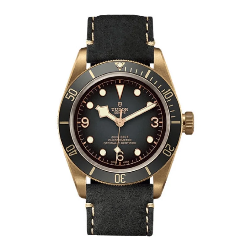 Shop Tudor Watches for Iconic Designs –Tudor Black Bay 43mm | Black Nubuck Leather Strap | Slate Grey Dial | Satin Bronze Case Men's Watch ref. M79250BA-0001