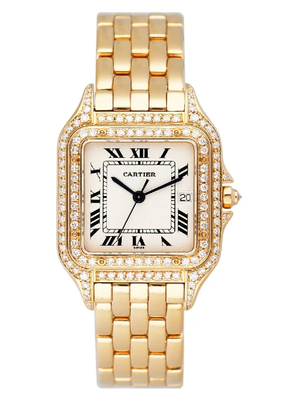 Discover Luxury Cartier Watches Now –Cartier Panthere Large 88272147 Diamond 18K Yellow Gold Watch Box Papers