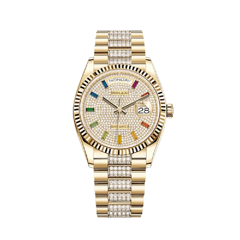 Timeless Rolex Timepieces Online –Rolex Day-Date 128238 Yellow Gold Diamond-Paved Rainbow Dial