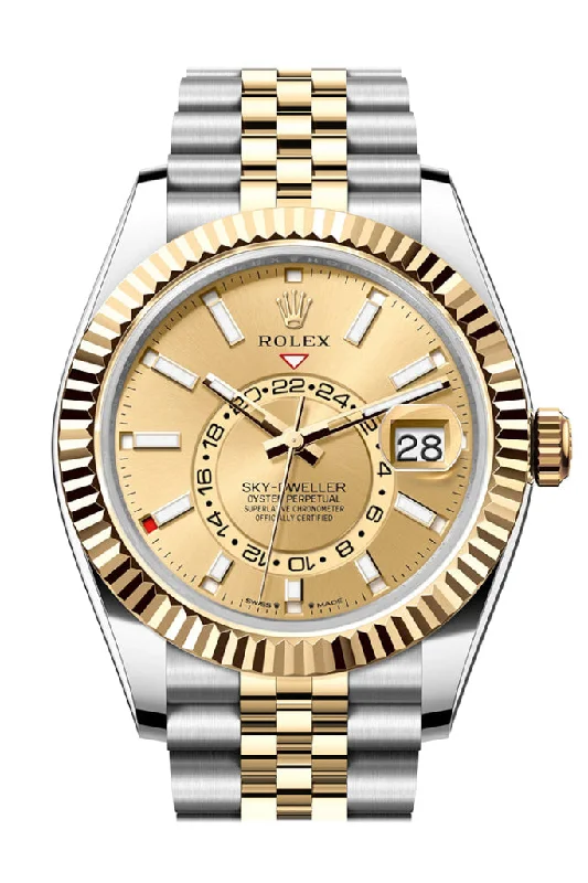 Rolex Watches: Precision Meets Perfection –Rolex Sky Dweller 42 Champagne Dial Yellow Gold Stainless Steel Jubilee Mens Watch 336933