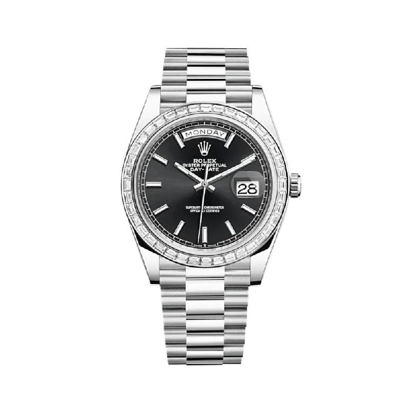 Discover Legendary Rolex Watches –Rolex Day-Date 228396TBR Platinum Diamond Bezel Black Dial