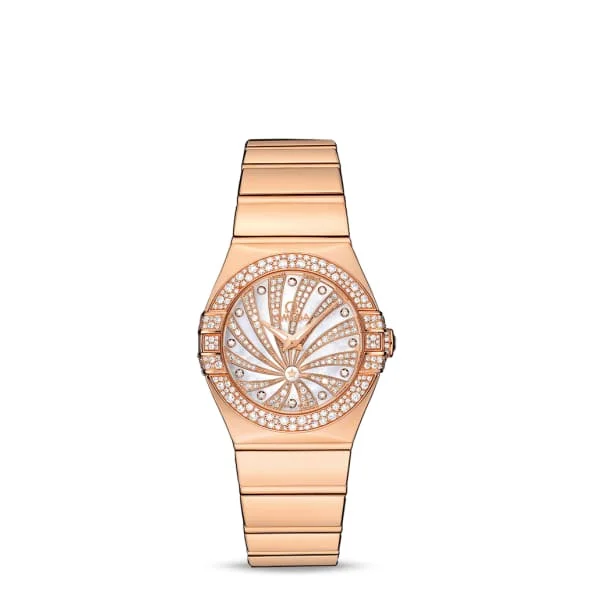 Discover Omega Watches with Swiss Engineering –Omega Constellation 27mm Watch - Ref: 123.55.27.60.55.013 - White Mother of Pearl Diamond Index Dial & Diamond Bezel, 18K Rose Gold Bracelet