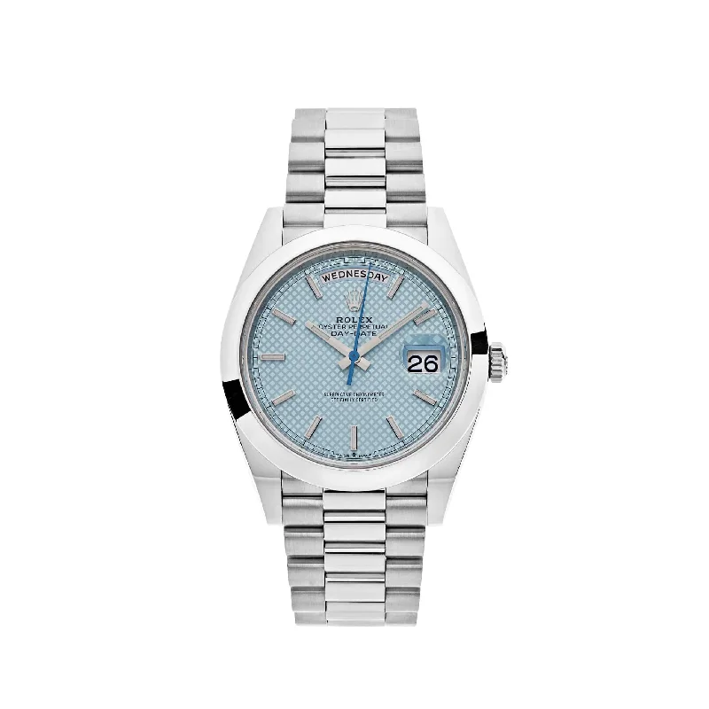 Shop Rolex Watches for Every Occasion –Rolex Day-Date 228206 Platinum Ice Blue Diagonal Motif Dial (2022)