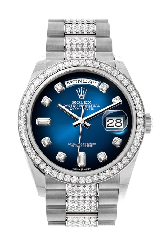 Rolex Watches: Crafted for Perfection and Luxury –Rolex Day-Date 36 Blue ombré Diamond Dial Diamond Bezel White Gold Diamond President Watch 128349RBR