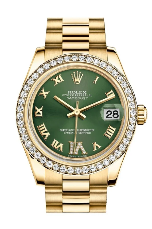 Rolex Watches: Crafted for Perfection and Luxury –Rolex Datejust 31 Olive Green VI Diamonds Dial Diamond Bezel 18K Yellow Gold President Ladies Watch 178288 Pre-owned