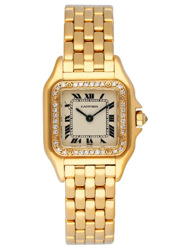 Discover Cartier Watches with Iconic Design –Cartier Panthere Diamond Bezel 18K Yellow Gold Ladies Watch Box Papers