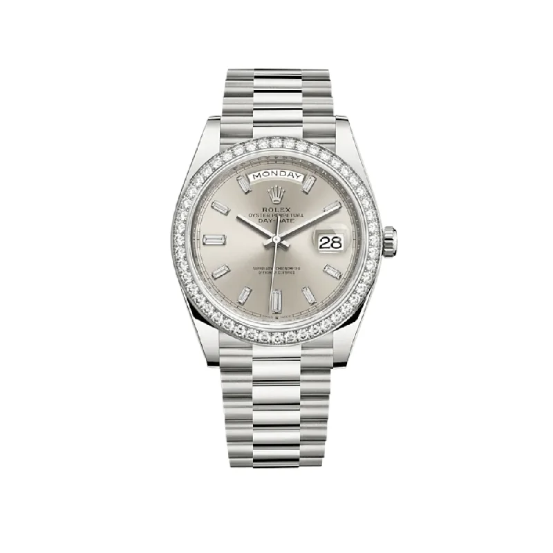 Rolex Watches: Designed for Luxury and Performance –Rolex Day-Date 228349RBR White Gold Diamond Bezel Silver Diamond Dial