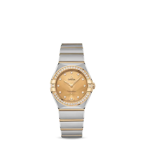 Find Omega Watches for Unrivaled Elegance –Omega Constellation 28mm Watch - Ref: 131.25.28.60.58.001 - Champagne Diamond Index Dial & Diamond Bezel, Two Tone Stainless Steel & 18K Yellow Gold Bracelet