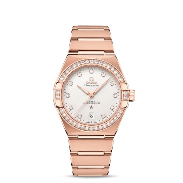 Discover Omega Watches for Classic Appeal –Omega Constellation 39mm Watch - Ref: 131.55.39.20.52.001 - Silver Diamond Index Dial & Diamond Bezel, 18K Rose Gold Bracelet