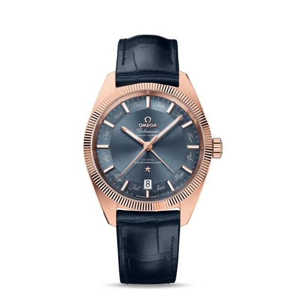 Explore Omega Watches for Lasting Elegance –Omega Constellation 41mm Watch - Ref: 130.53.41.22.03.001 - Blue Index Dial & 18K Rose Gold Fluted Bezel, Blue Leather Strap