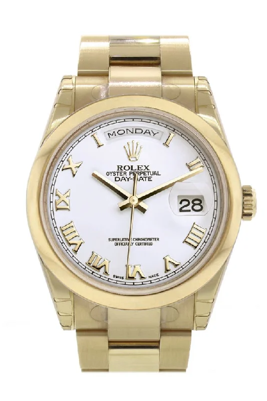 Rolex Watches: Precision Meets Perfection –Rolex Day-Date 36 White Roman Dial Yellow Gold Watch 118208