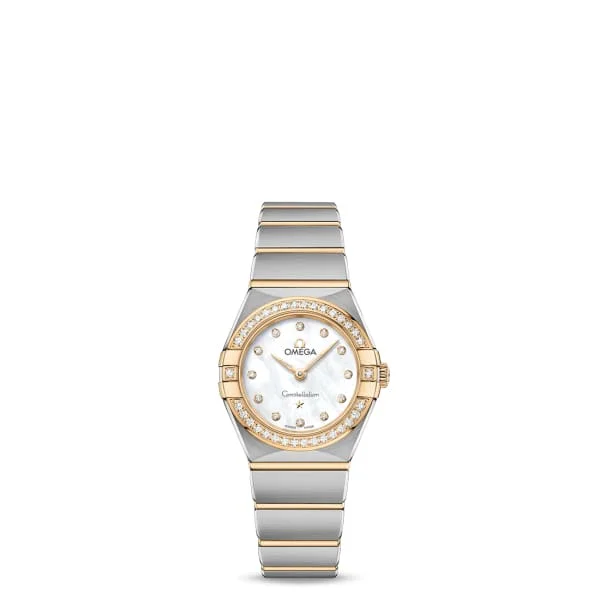 Shop Omega Watches for Every Style –Omega Constellation 25mm Watch - Ref: 131.25.25.60.55.002 - White Mother of Pearl Diamond Index Dial & Diamond Bezel, Two Tone Stainless Steel & 18K Yellow Gold Bracelet