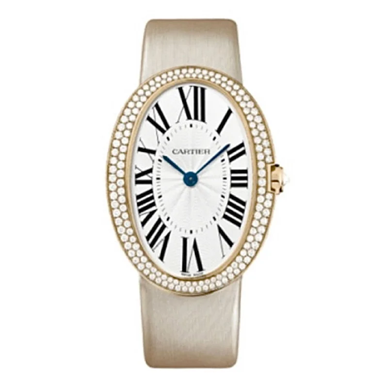 Discover the Most Popular Cartier Models –Cartier Baignoire 44mm Women's watch - Ref: WB520005 - Silver Roman Dial & Diamond Bezel in 18K Rose Gold Case, Beige Fabric Strap