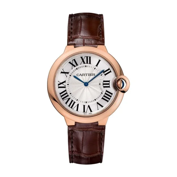 Find Cartier Watches with Elegant Design –Cartier Ballon Bleu de Cartier 40mm Watch - Ref: W6920083 - Silver Roman Dial in 18K Rose Gold Case, Brown Alligator Strap